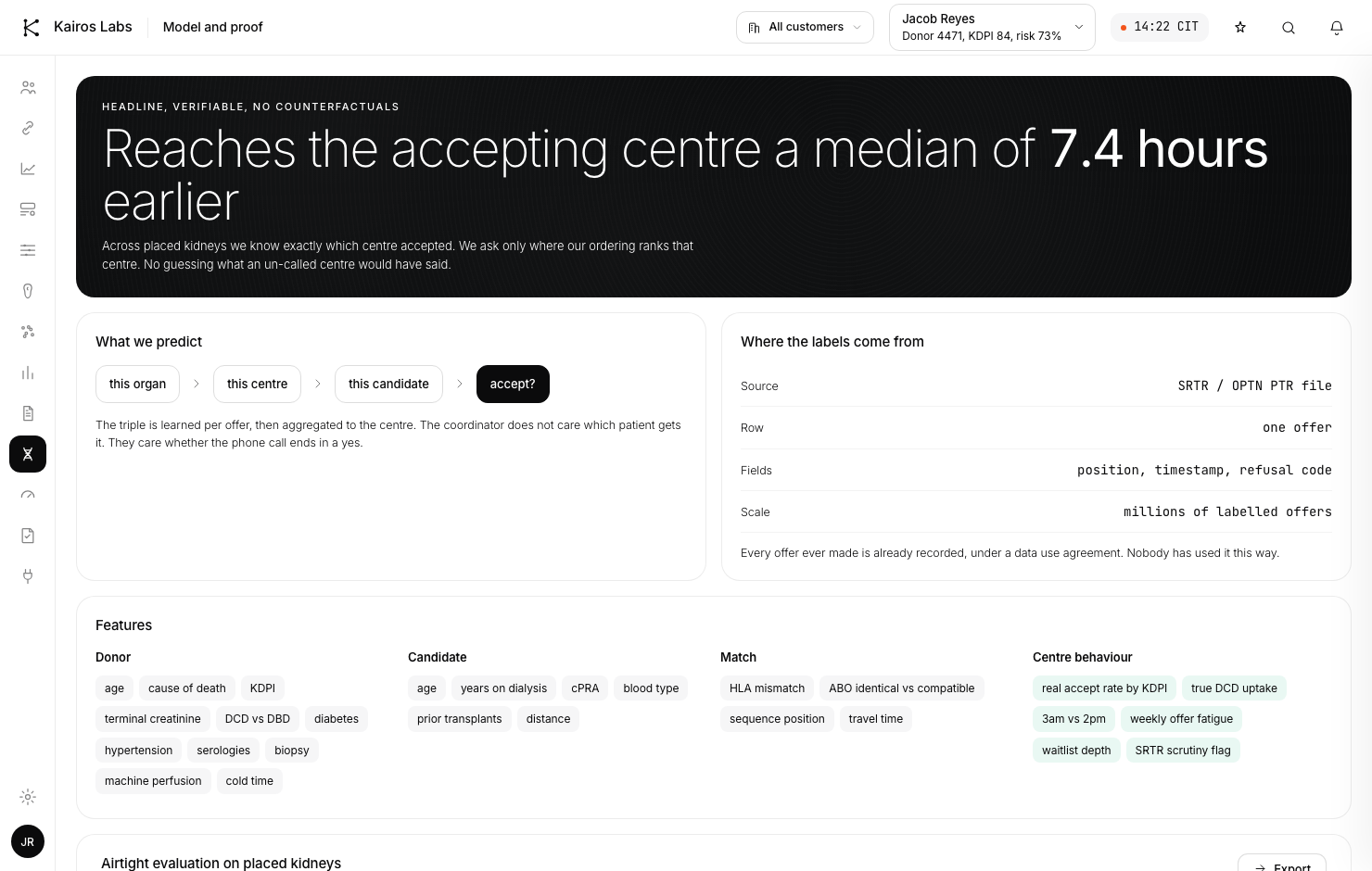 Model and proof: reaches the accepting centre earlier